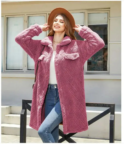 Women's Plush Diamond-Button Loose Overcoat - IllumiWaveWomen's Plush Diamond-Button Loose Overcoat IllumiWave