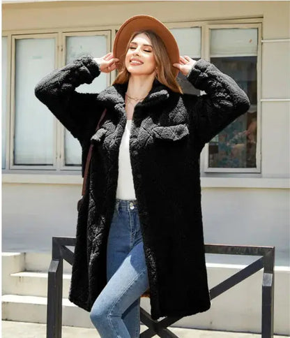 Women's Plush Diamond-Button Loose Overcoat - IllumiWaveWomen's Plush Diamond-Button Loose Overcoat IllumiWave