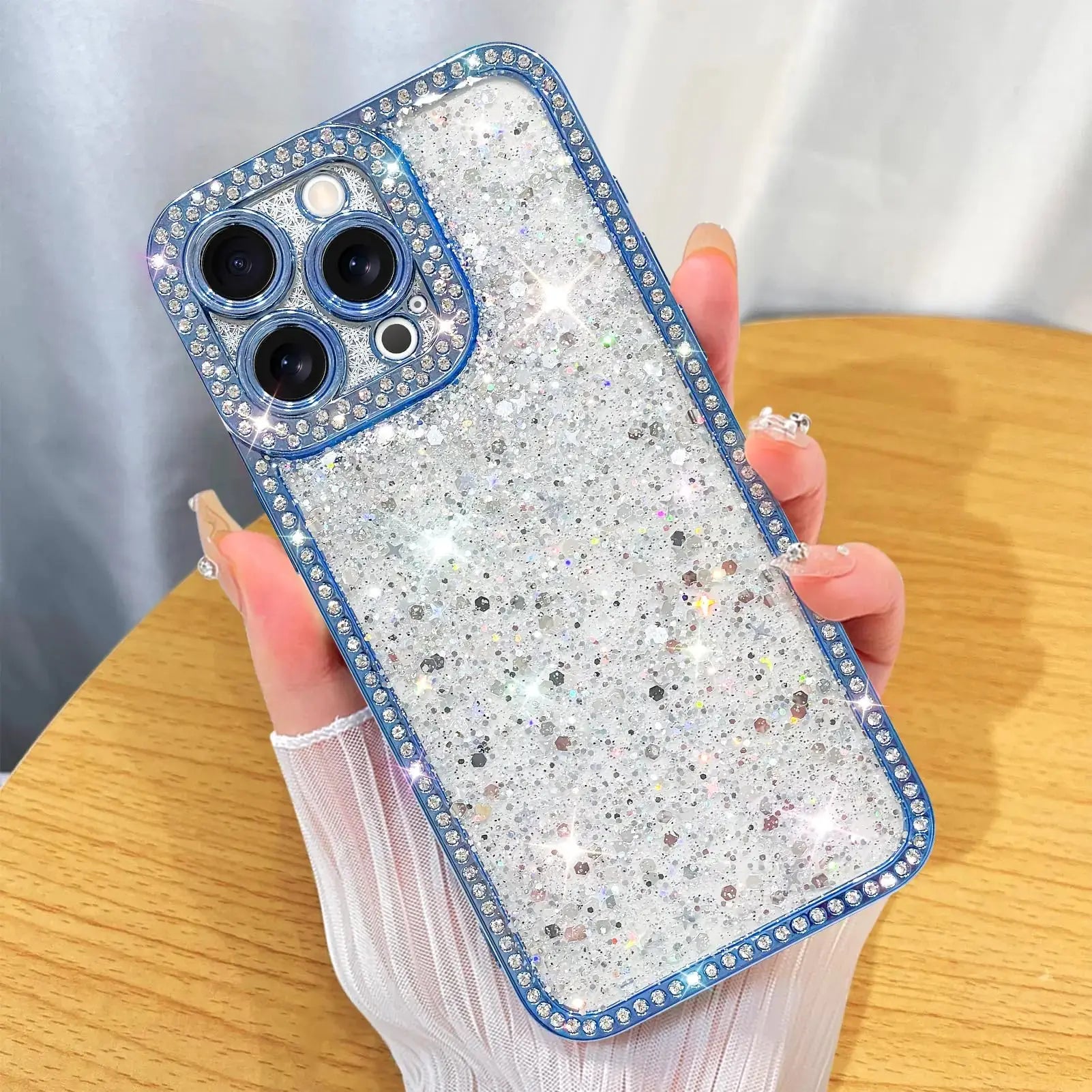 ZIYE Designed for iPhone 15 Pro Max Case Glitter Dimond Bling Cover with Camera Protector Protection Sparkle Luxury Shiny Cute Soft TPU Slim Shockproof Protective Women Girls Phone Case Blue IllumiWave