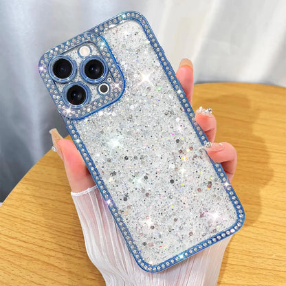 ZIYE Designed for iPhone 15 Pro Max Case Glitter Dimond Bling Cover with Camera Protector Protection Sparkle Luxury Shiny Cute Soft TPU Slim Shockproof Protective Women Girls Phone Case Blue IllumiWave