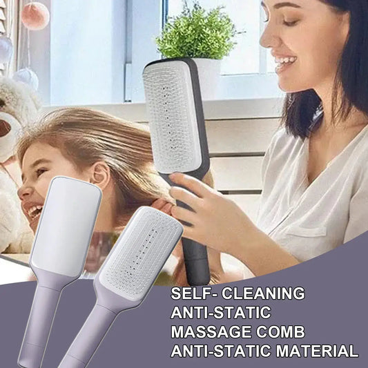 4 In 1 Self Cleaning Hair Brush New Self-Cleaning Anti-Static Massage Comb Scalable Rotate Lifting Self Cleaning Hairbrush IllumiWave