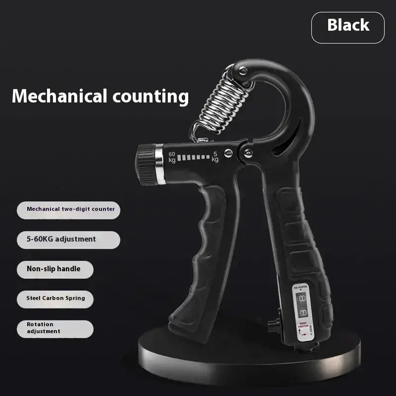 Illumiwave Grip Strengthener - 7 Pack Adjustable Resistance showing adjustable grip trainer with counter and ergonomic handle.