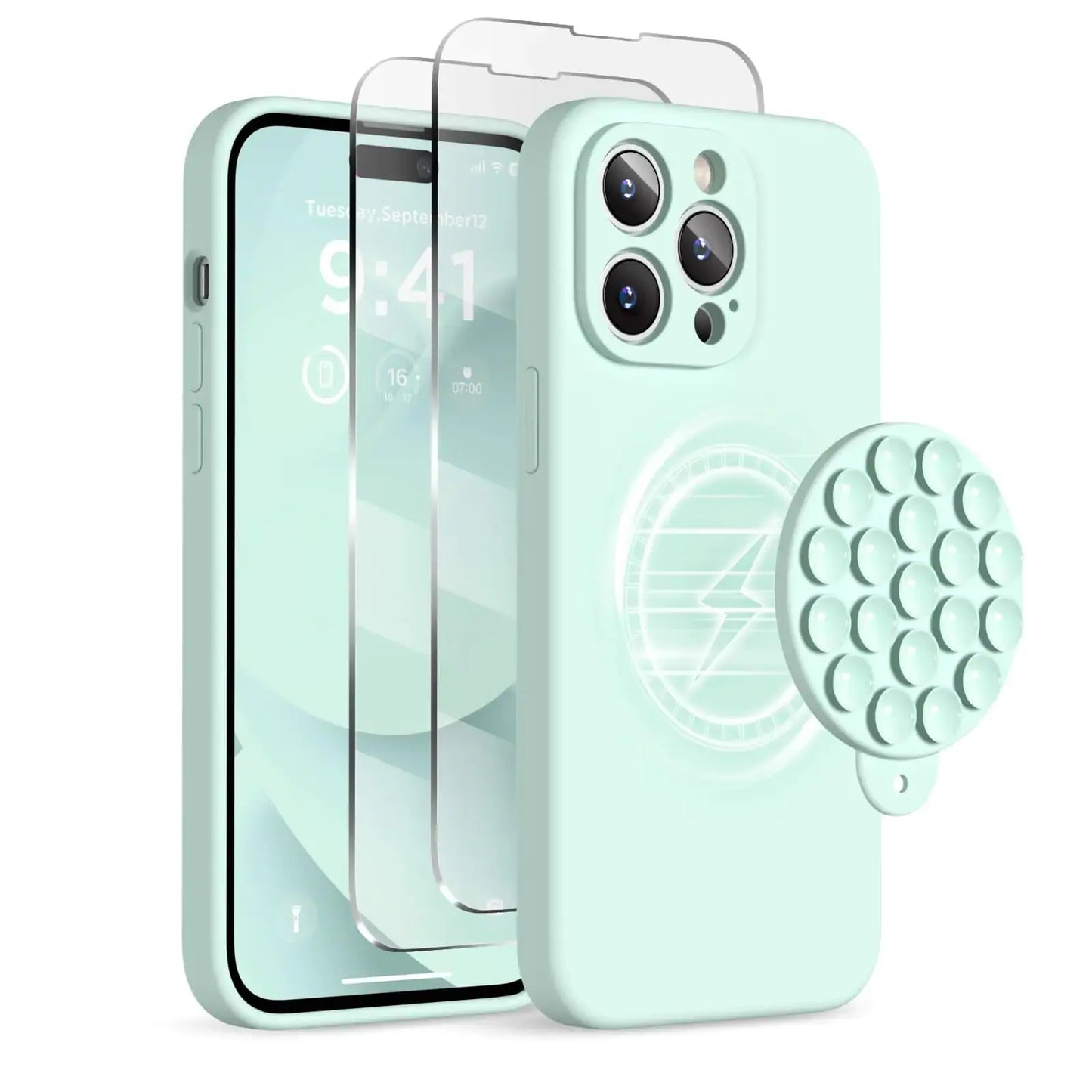 Magnetic for iPhone 14 Pro Max Case - Shockproof & StylishMagnetic for iPhone 14 Pro Max Case, Compatible with MagSafe, [Full Camera Protection][2 Screen Protectors], Suction Cup Phone Mount Silicone Shockproof Protective Phone Case 6.7", Stone IllumiWave