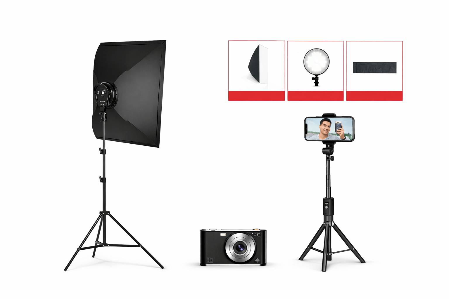 Influencer Bundle showcasing lighting equipment and camera gear for professional-quality content creation.
