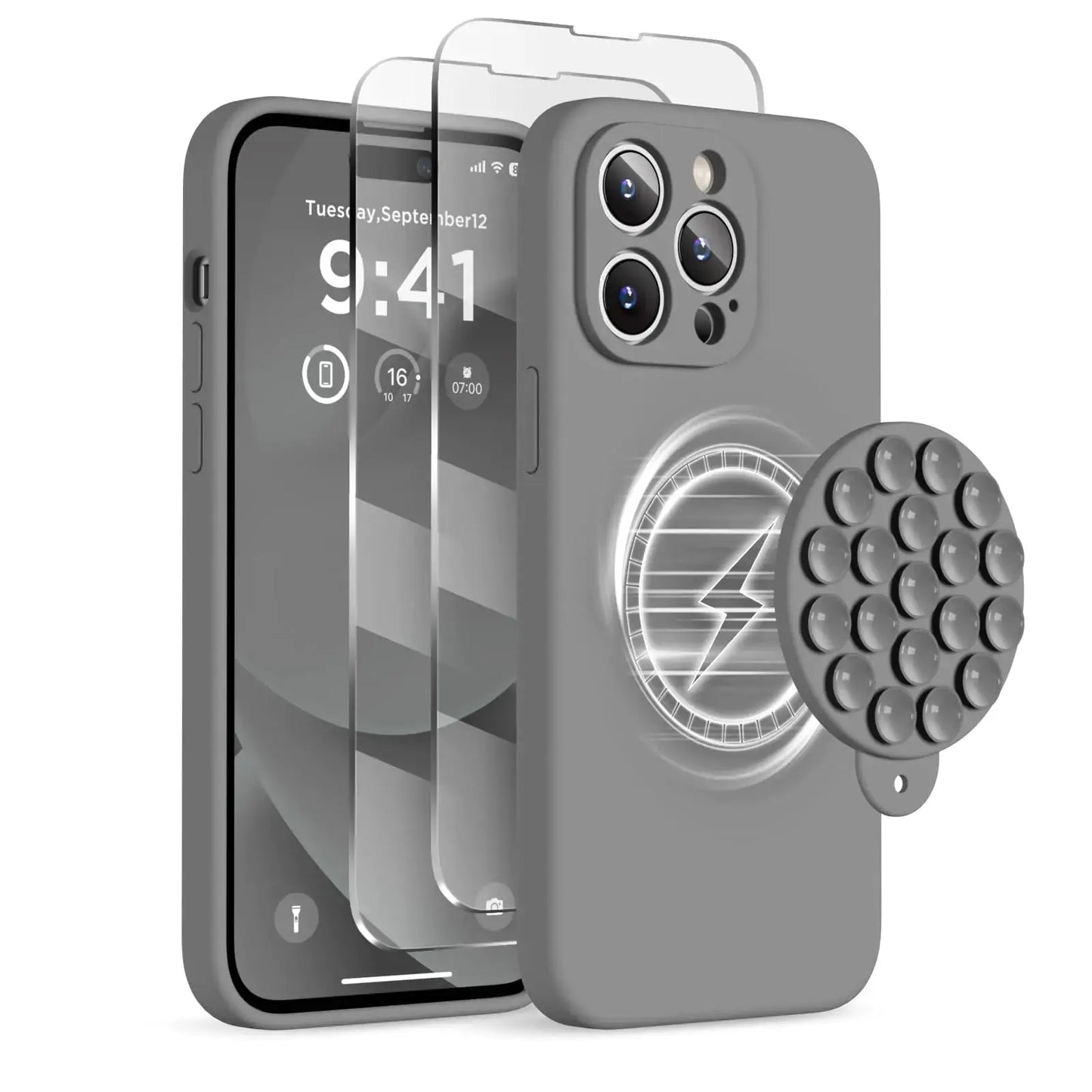 Magnetic for iPhone 14 Pro Max Case - Shockproof & StylishMagnetic for iPhone 14 Pro Max Case, Compatible with MagSafe, [Full Camera Protection][2 Screen Protectors], Suction Cup Phone Mount Silicone Shockproof Protective Phone Case 6.7", Stone IllumiWave