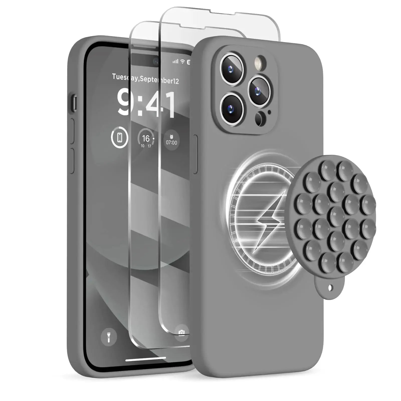 Magnetic for iPhone 14 Pro Max Case - Shockproof & StylishMagnetic for iPhone 14 Pro Max Case, Compatible with MagSafe, [Full Camera Protection][2 Screen Protectors], Suction Cup Phone Mount Silicone Shockproof Protective Phone Case 6.7", Stone IllumiWave