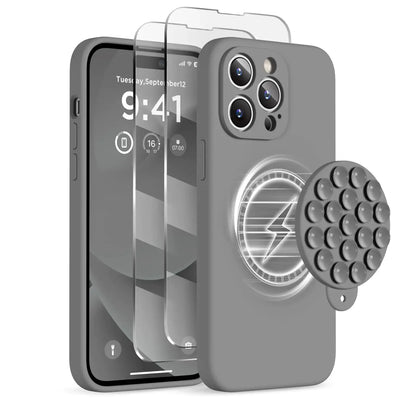 Magnetic for iPhone 14 Pro Max Case - Shockproof & StylishMagnetic for iPhone 14 Pro Max Case, Compatible with MagSafe, [Full Camera Protection][2 Screen Protectors], Suction Cup Phone Mount Silicone Shockproof Protective Phone Case 6.7", Stone IllumiWave