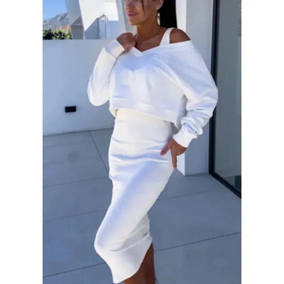 Stylish Women's V-Neck Set - Illumiwave 2025 CollectionSpring Autumn Women's V-Neck Vest & Skirt Set IllumiWave