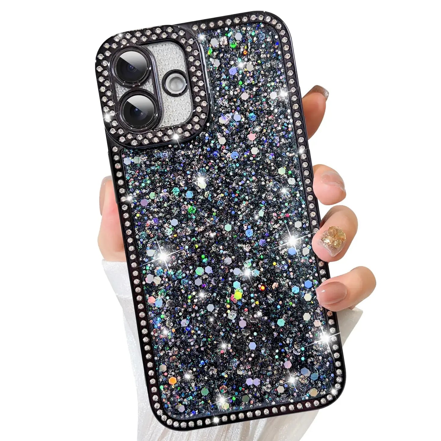 ZIYE Designed for iPhone 15 Pro Max Case Glitter Dimond Bling Cover with Camera Protector Protection Sparkle Luxury Shiny Cute Soft TPU Slim Shockproof Protective Women Girls Phone Case Blue IllumiWave