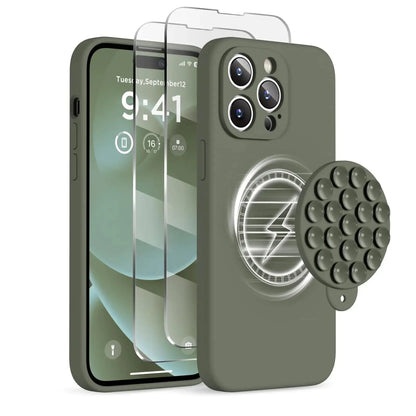 Magnetic for iPhone 14 Pro Max Case - Shockproof & StylishMagnetic for iPhone 14 Pro Max Case, Compatible with MagSafe, [Full Camera Protection][2 Screen Protectors], Suction Cup Phone Mount Silicone Shockproof Protective Phone Case 6.7", Stone IllumiWave