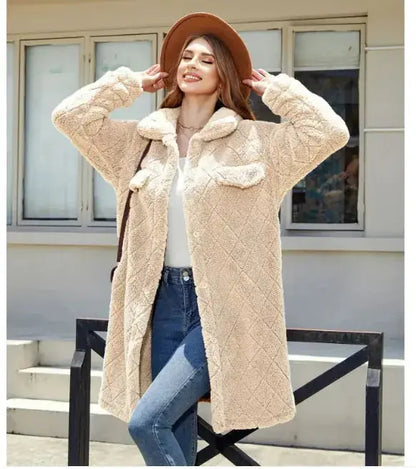 Women's Plush Diamond-Button Loose Overcoat - IllumiWaveWomen's Plush Diamond-Button Loose Overcoat IllumiWave
