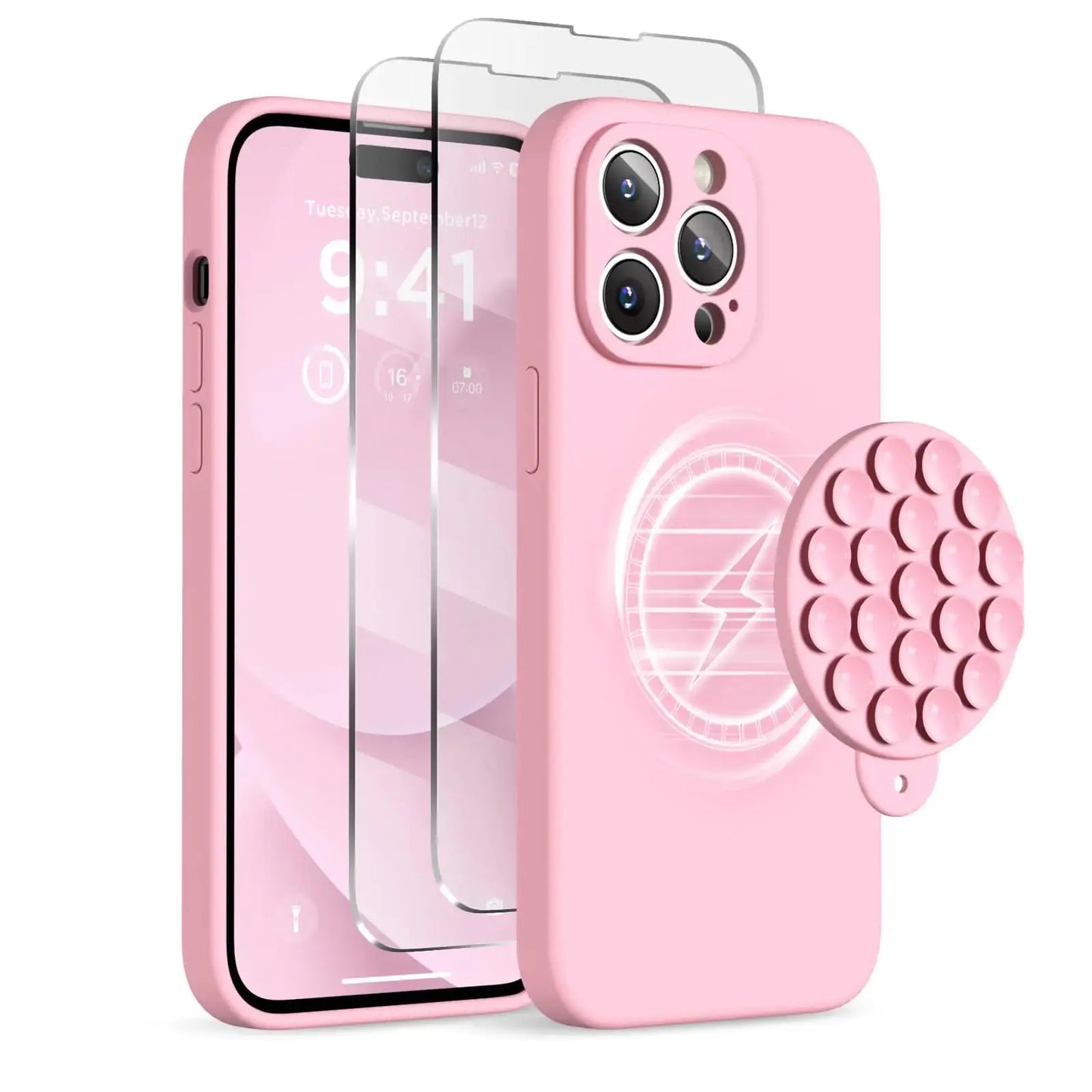 Magnetic for iPhone 14 Pro Max Case - Shockproof & StylishMagnetic for iPhone 14 Pro Max Case, Compatible with MagSafe, [Full Camera Protection][2 Screen Protectors], Suction Cup Phone Mount Silicone Shockproof Protective Phone Case 6.7", Stone IllumiWave