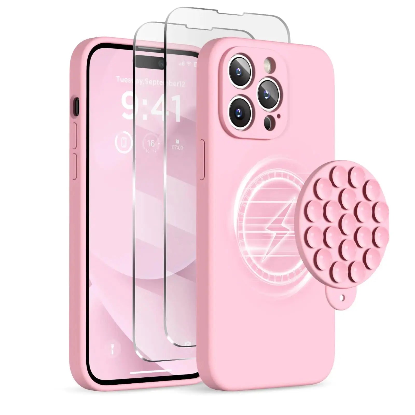 Magnetic for iPhone 14 Pro Max Case - Shockproof & StylishMagnetic for iPhone 14 Pro Max Case, Compatible with MagSafe, [Full Camera Protection][2 Screen Protectors], Suction Cup Phone Mount Silicone Shockproof Protective Phone Case 6.7", Stone IllumiWave