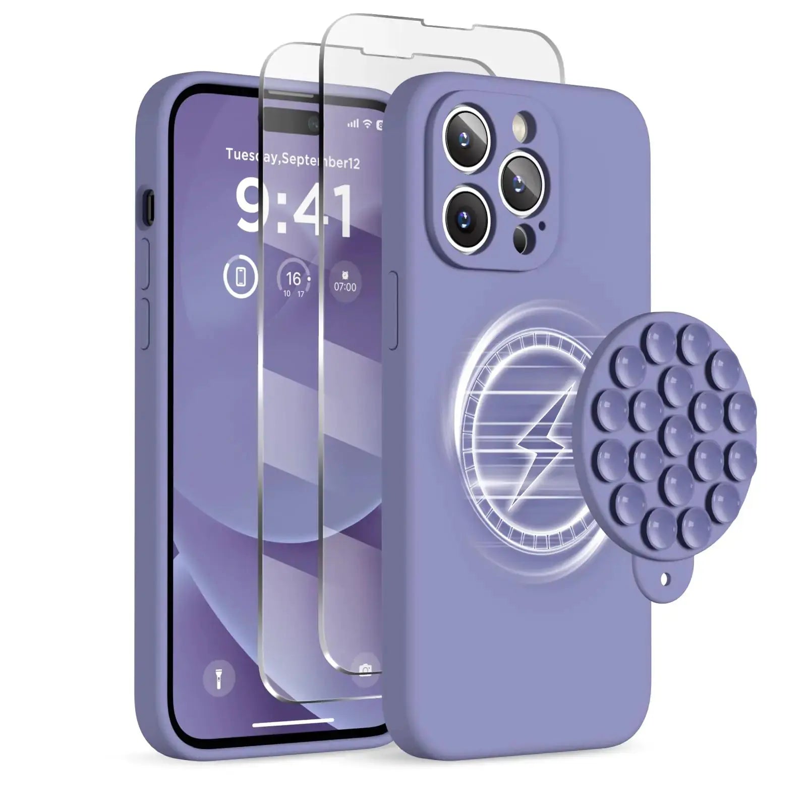 Magnetic for iPhone 14 Pro Max Case - Shockproof & StylishMagnetic for iPhone 14 Pro Max Case, Compatible with MagSafe, [Full Camera Protection][2 Screen Protectors], Suction Cup Phone Mount Silicone Shockproof Protective Phone Case 6.7", Stone IllumiWave