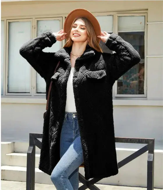 Women's Plush Diamond-Button Loose Overcoat - IllumiWaveWomen's Plush Diamond-Button Loose Overcoat IllumiWave