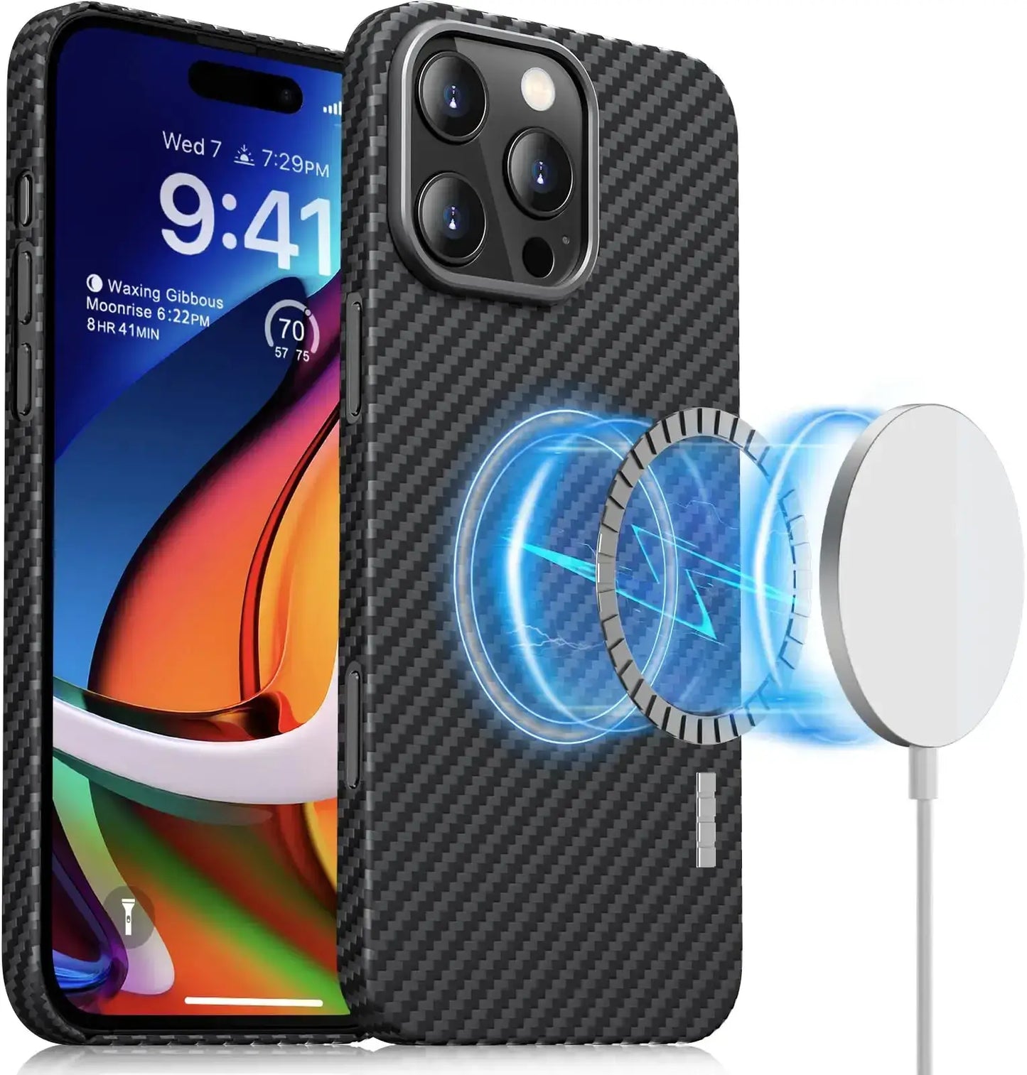 memumi Magnetic Case for iPhone 16 Pro Carbon Fiber, Compatible with Mag-Safe Sturdy Durable Cover for iPhone 16 Pro Aramid Fiber Case with Military Grade Drop Protection Black IllumiWave