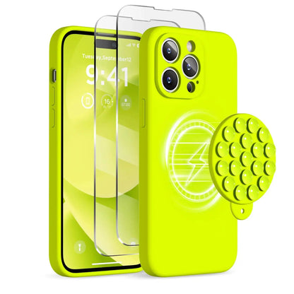 Magnetic for iPhone 14 Pro Max Case - Shockproof & StylishMagnetic for iPhone 14 Pro Max Case, Compatible with MagSafe, [Full Camera Protection][2 Screen Protectors], Suction Cup Phone Mount Silicone Shockproof Protective Phone Case 6.7", Stone IllumiWave