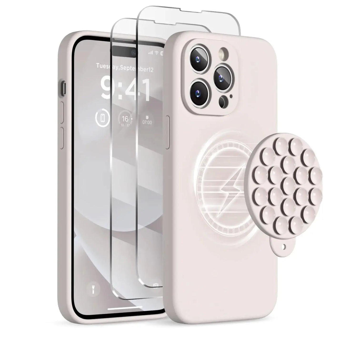 Magnetic for iPhone 14 Pro Max Case - Shockproof & StylishMagnetic for iPhone 14 Pro Max Case, Compatible with MagSafe, [Full Camera Protection][2 Screen Protectors], Suction Cup Phone Mount Silicone Shockproof Protective Phone Case 6.7", Stone IllumiWave