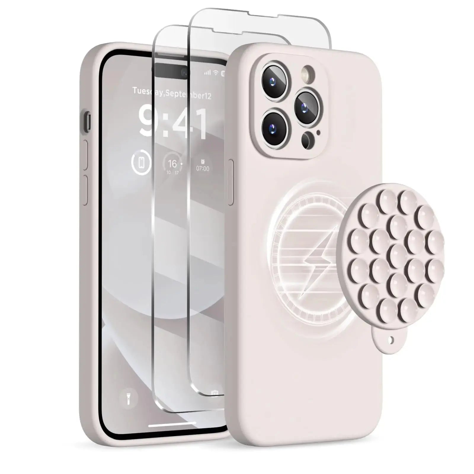 Magnetic for iPhone 14 Pro Max Case - Shockproof & StylishMagnetic for iPhone 14 Pro Max Case, Compatible with MagSafe, [Full Camera Protection][2 Screen Protectors], Suction Cup Phone Mount Silicone Shockproof Protective Phone Case 6.7", Stone IllumiWave