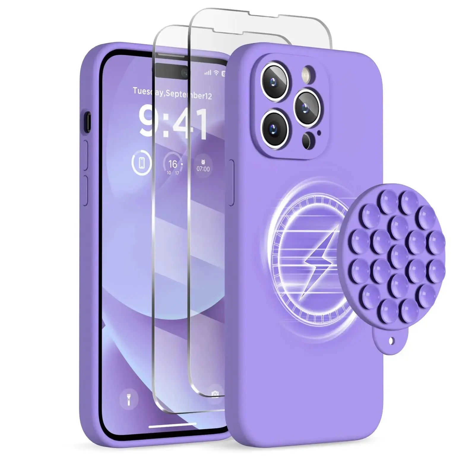 Magnetic for iPhone 14 Pro Max Case - Shockproof & StylishMagnetic for iPhone 14 Pro Max Case, Compatible with MagSafe, [Full Camera Protection][2 Screen Protectors], Suction Cup Phone Mount Silicone Shockproof Protective Phone Case 6.7", Stone IllumiWave