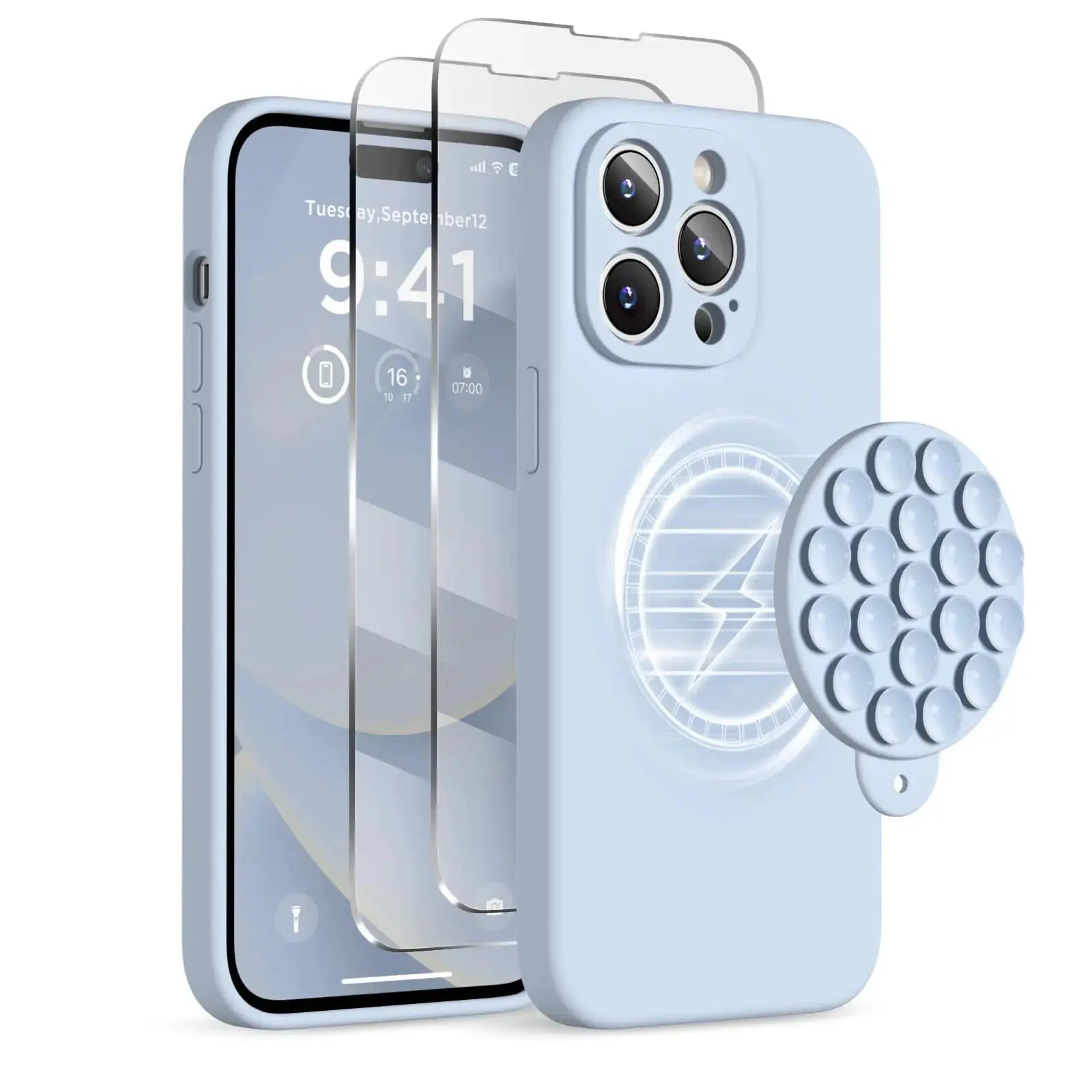 Magnetic for iPhone 14 Pro Max Case - Shockproof & StylishMagnetic for iPhone 14 Pro Max Case, Compatible with MagSafe, [Full Camera Protection][2 Screen Protectors], Suction Cup Phone Mount Silicone Shockproof Protective Phone Case 6.7", Stone IllumiWave