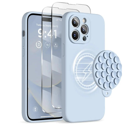 Magnetic for iPhone 14 Pro Max Case - Shockproof & StylishMagnetic for iPhone 14 Pro Max Case, Compatible with MagSafe, [Full Camera Protection][2 Screen Protectors], Suction Cup Phone Mount Silicone Shockproof Protective Phone Case 6.7", Stone IllumiWave