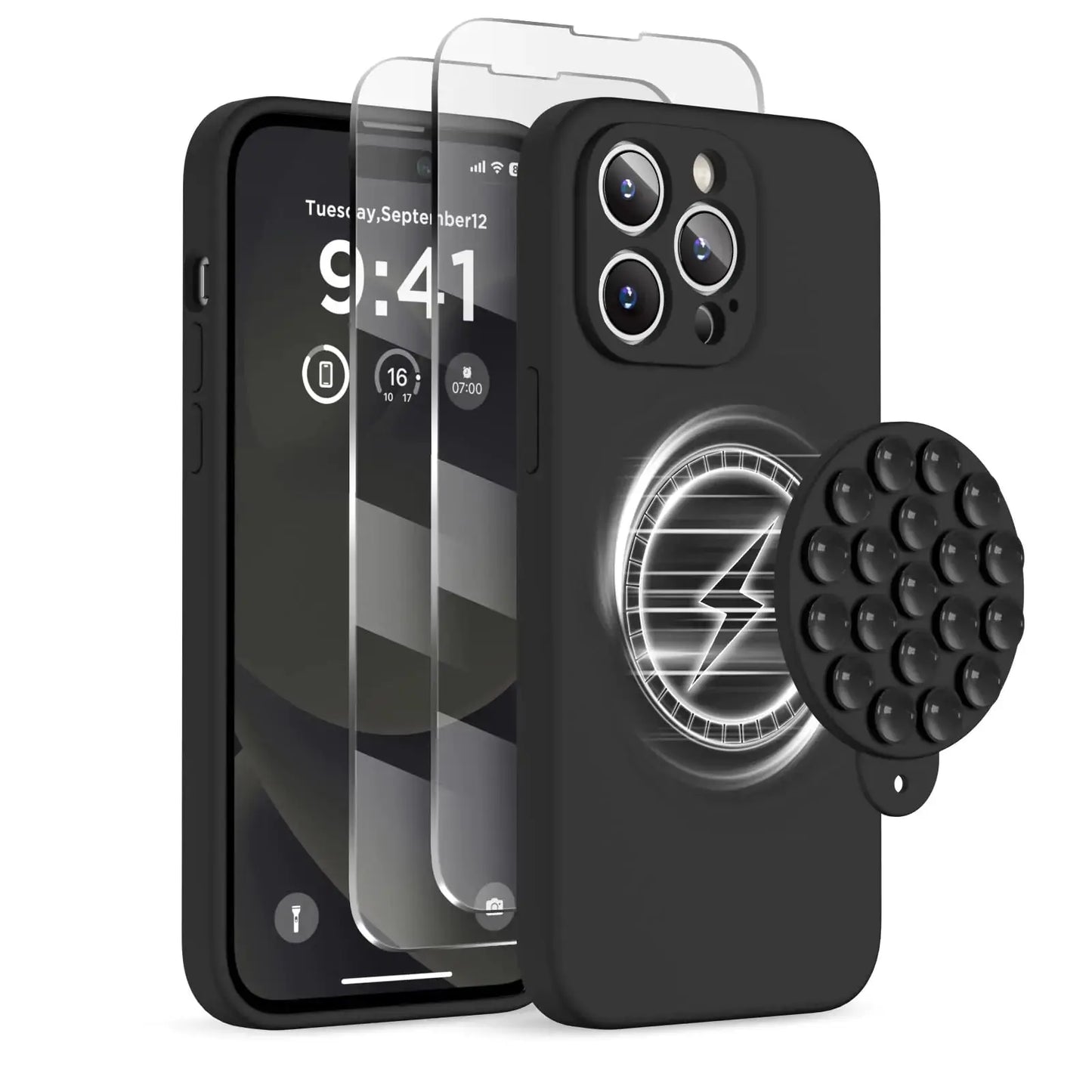 Magnetic for iPhone 14 Pro Max Case - Shockproof & StylishMagnetic for iPhone 14 Pro Max Case, Compatible with MagSafe, [Full Camera Protection][2 Screen Protectors], Suction Cup Phone Mount Silicone Shockproof Protective Phone Case 6.7", Stone IllumiWave