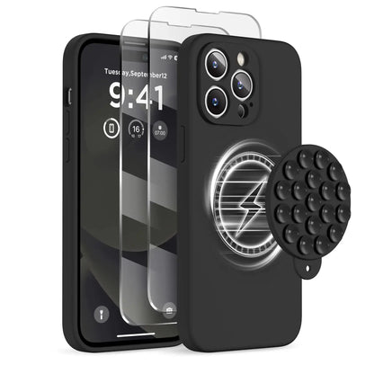 Magnetic for iPhone 14 Pro Max Case - Shockproof & StylishMagnetic for iPhone 14 Pro Max Case, Compatible with MagSafe, [Full Camera Protection][2 Screen Protectors], Suction Cup Phone Mount Silicone Shockproof Protective Phone Case 6.7", Stone IllumiWave