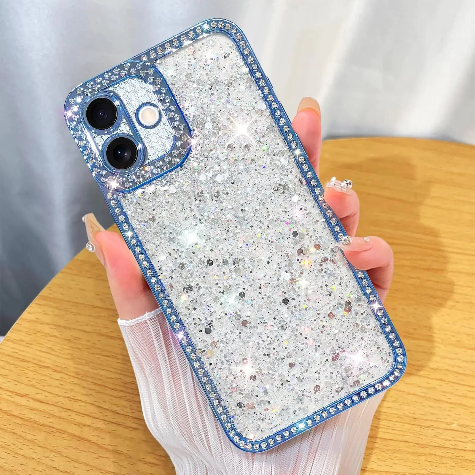 ZIYE Designed for iPhone 15 Pro Max Case Glitter Dimond Bling Cover with Camera Protector Protection Sparkle Luxury Shiny Cute Soft TPU Slim Shockproof Protective Women Girls Phone Case Blue IllumiWave
