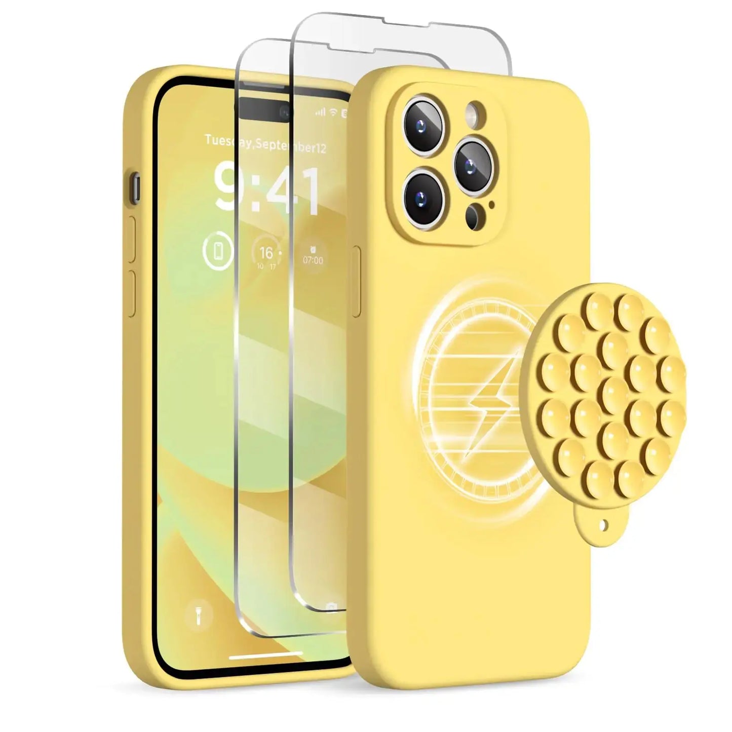 Magnetic for iPhone 14 Pro Max Case - Shockproof & StylishMagnetic for iPhone 14 Pro Max Case, Compatible with MagSafe, [Full Camera Protection][2 Screen Protectors], Suction Cup Phone Mount Silicone Shockproof Protective Phone Case 6.7", Stone IllumiWave