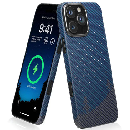memumi Magnetic Case for iPhone 16 Pro Carbon Fiber, Compatible with Mag-Safe Sturdy Durable Cover for iPhone 16 Pro Aramid Fiber Case with Military Grade Drop Protection Black IllumiWave