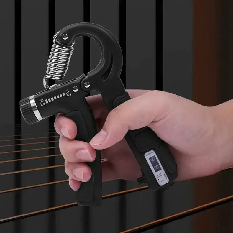 Illumiwave Grip Strengthener - 7 Pack Adjustable Resistance held in hand for improving grip strength and tracking progress.